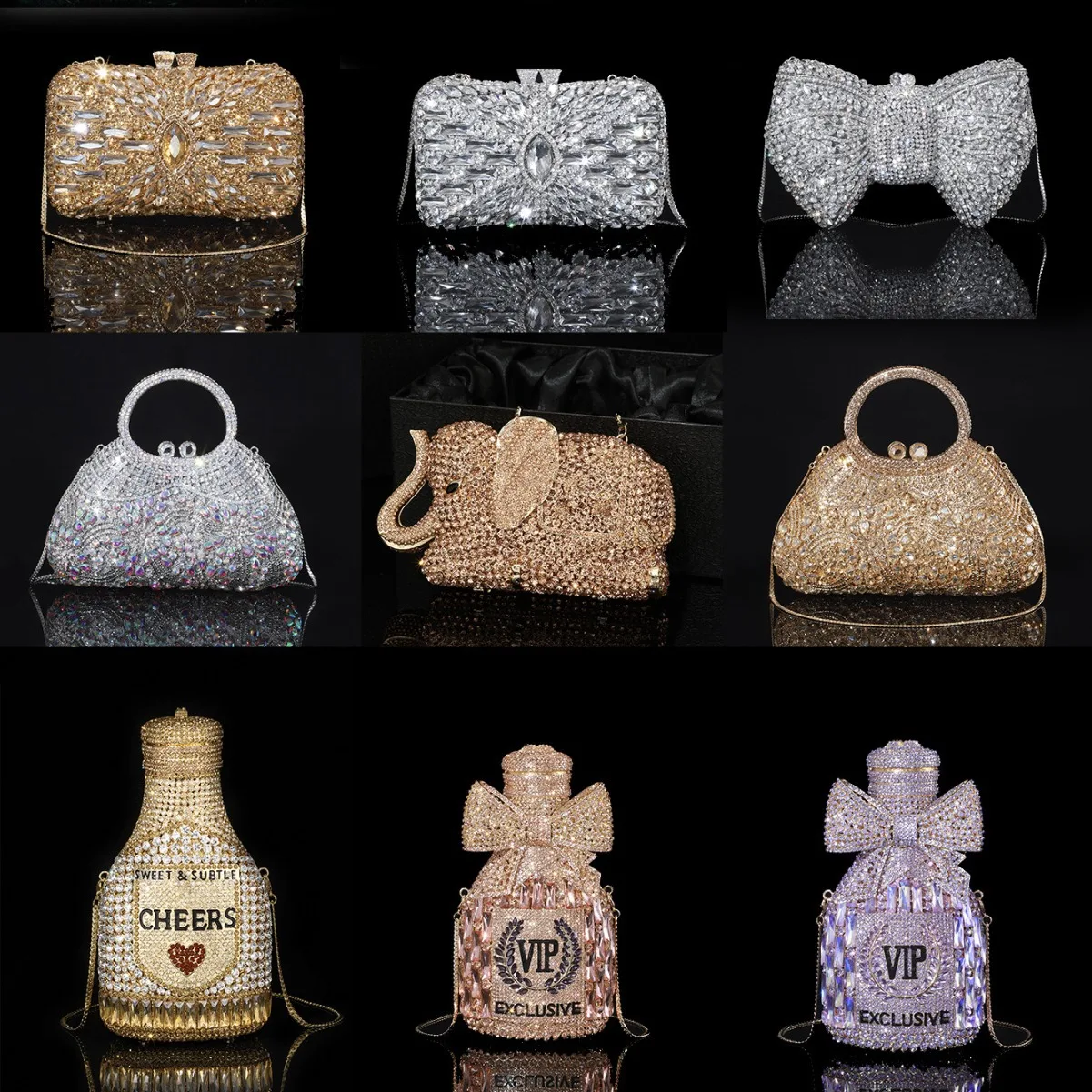 

Luxury Heavy Industries Shiny Champagne Bottle Rhinestone Bow Crystal Chain Alloy Celebrity Dinner Bag