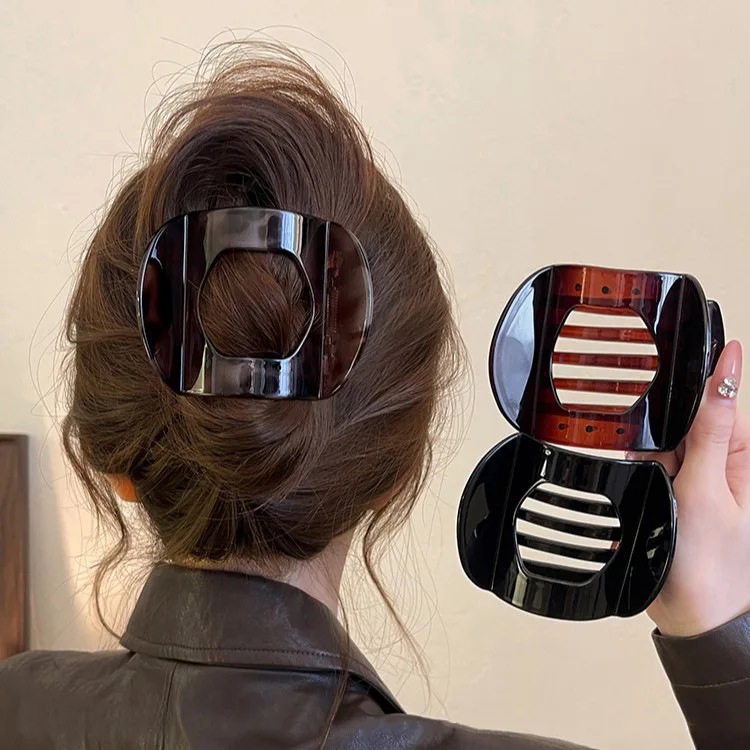 Neue flache Haarspangen: Koreanische Haaraccessoires aus Acetat für Damen – Löffel-Krabben-Haarspange, Leoparden-Haarspange, schlichte Kopfbedeckung – Detail 4