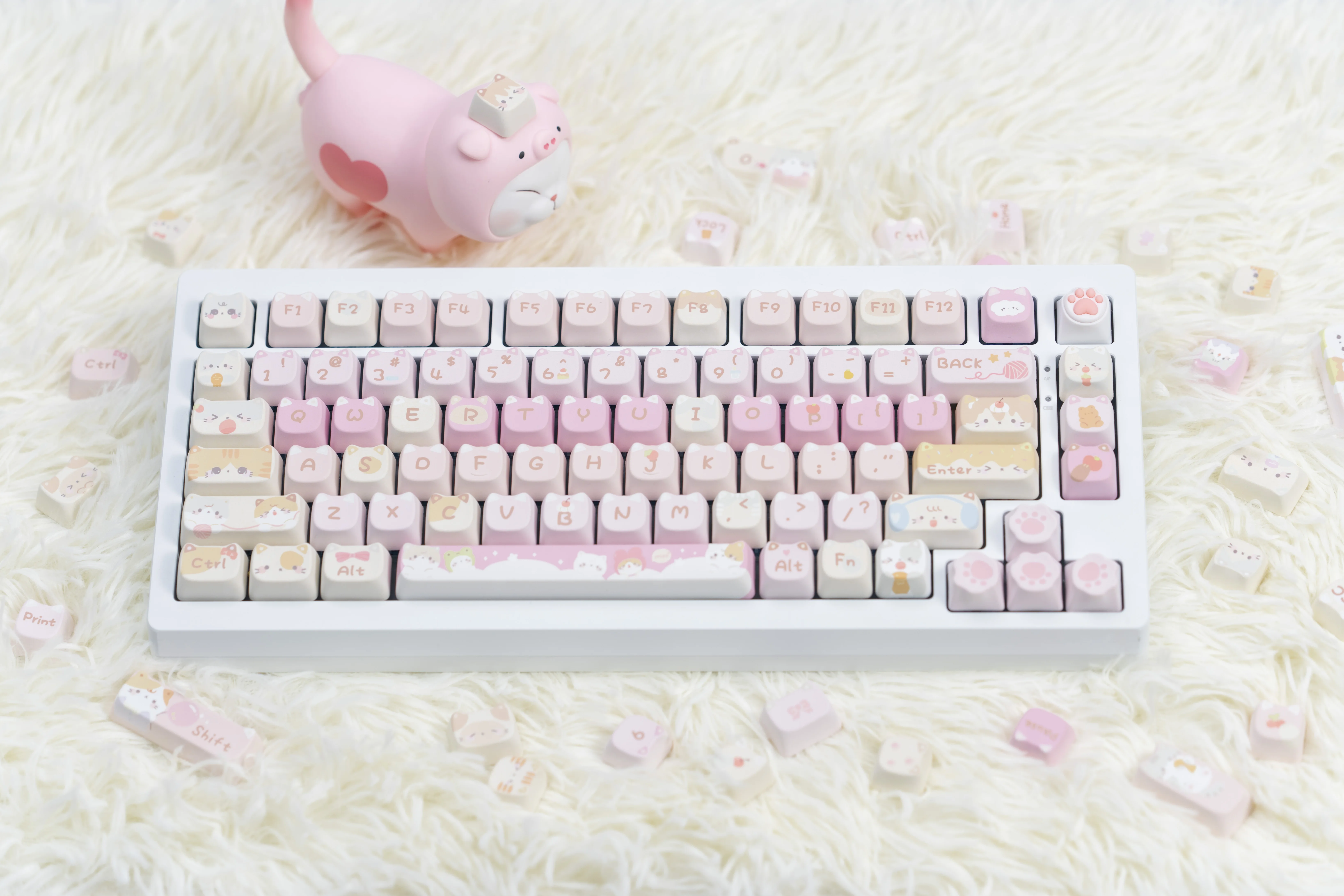 Custom KiiBOOM x Maorbeng Meow Meow Squad Keycaps 141 Keys PBT MAO Profile Set for Mechanical Gaming Keyboard Gift