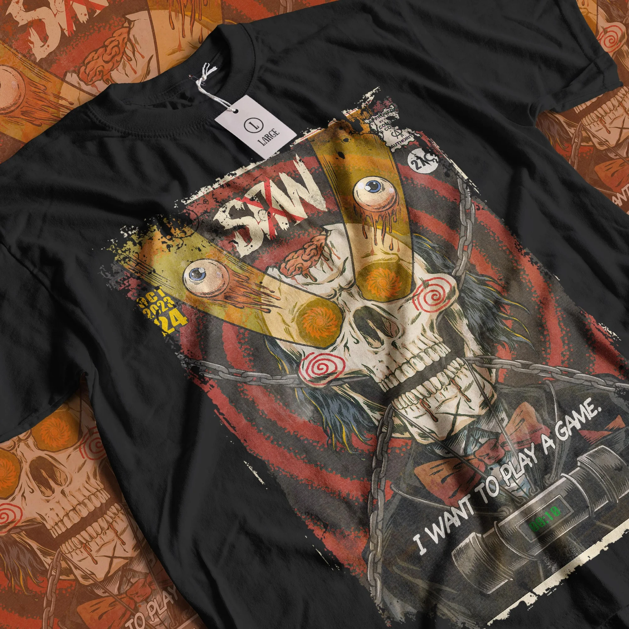 

Retro Horror Movie-themed T-shirt, Fashionable Outfit, T-shirt with Printed Patterns, Horror Movie Fan Gift