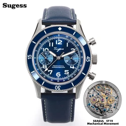 Sugess Uhr 1963 Männer Uhren ST1901 Chronograph Luminous Mechanische Armbanduhren Wasserdichte Kristall Sapphire Italienischen Leder