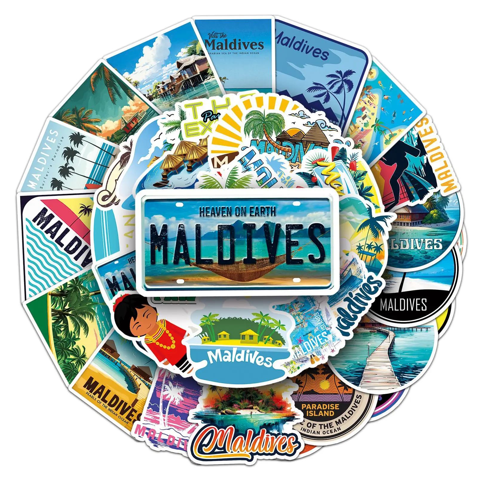 10/30/50PCS Maldives Outdoor Travel Vacation Cartoon Sticker DIY Phone Laptop Luggage Skateboard Graffiti Decals Fun forToy