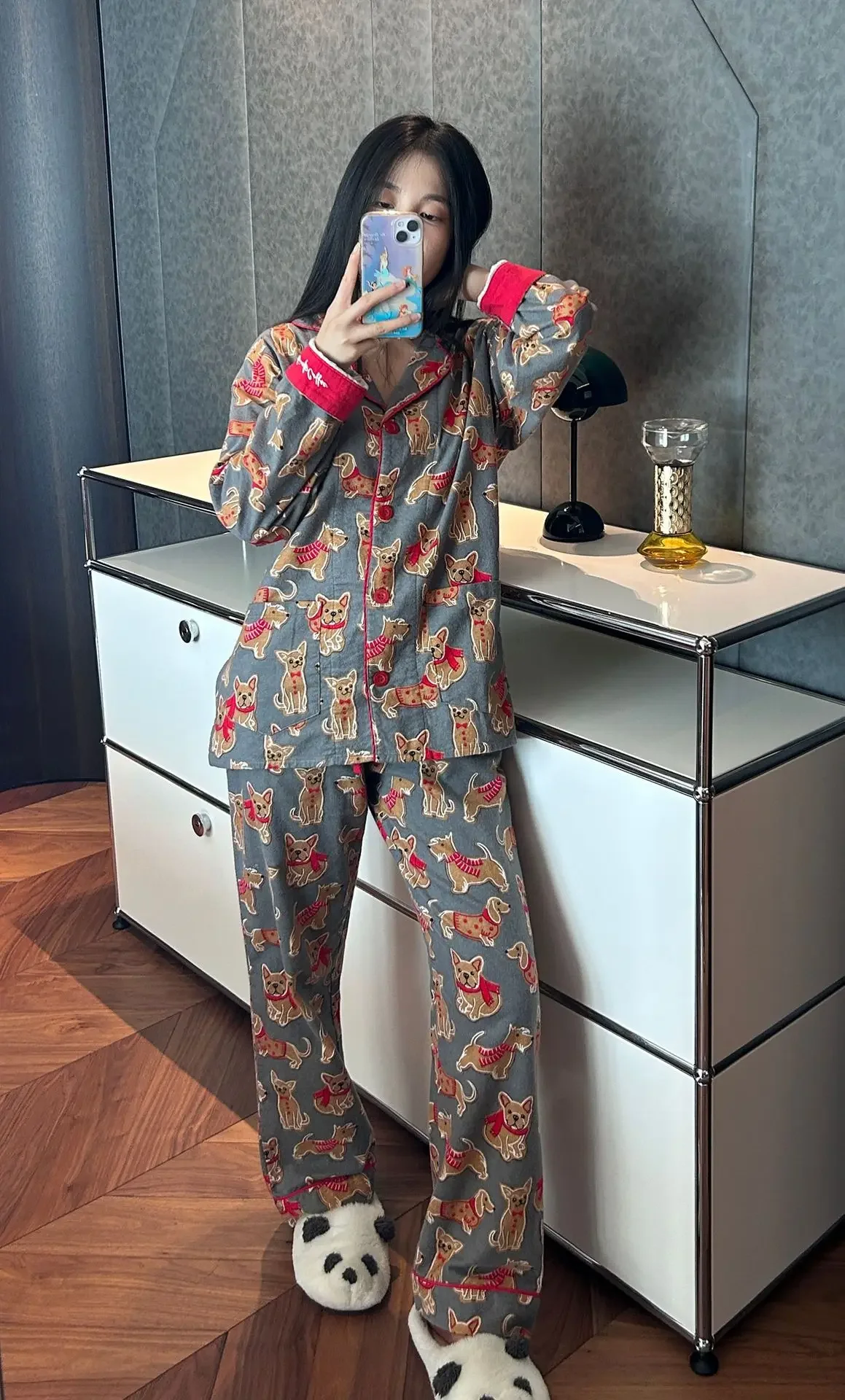 Cartoon Print Women\'s Cute Pajama Set Long Sleeve Ladies Autumn Sleepwear 2 Pcs with Pant Single Breasted Homewear for Female