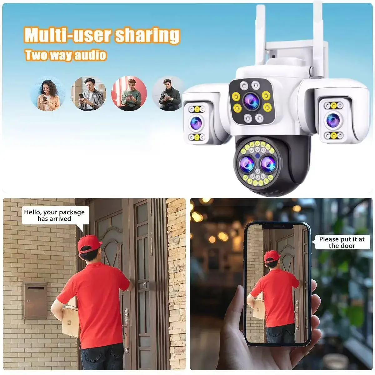YOOSEE 8K 16MP 10X ZOOM 4 Lens 3 Screens IP66 Waterproof Color Night Vision Auto Tracking Two Way Audio Wifi PTZ Camera