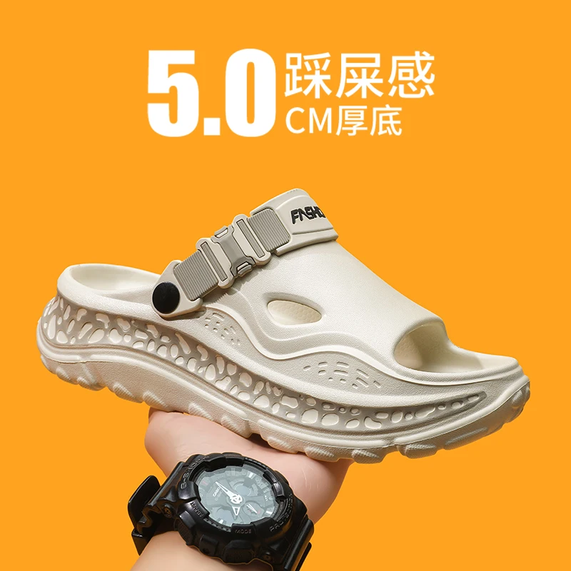 Anti slip durable men slip on slide clogs hollow breathable elastic sole minimalist all match daily walking sandals