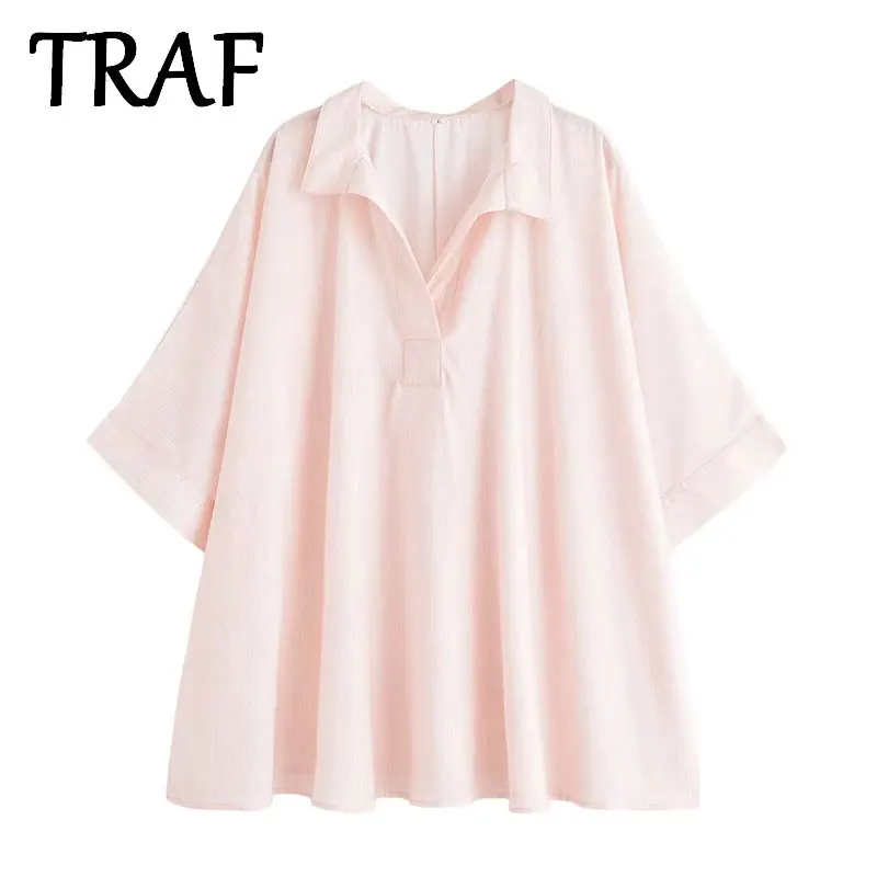 

TRAF Women's Cape style Loose Shirts & Blouses 2025 Summer Long Sleeve Fashion Casual Streetwear Stripe print Blouse Tops