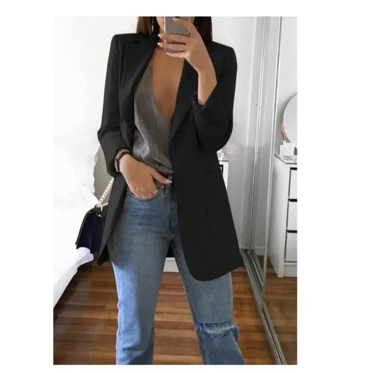 Blazer Vintage coreano de gran tamaño para mujer, trajes de oficina, chaqueta de Color sólido, abrigo informal suelto, prendas de vestir exteriores