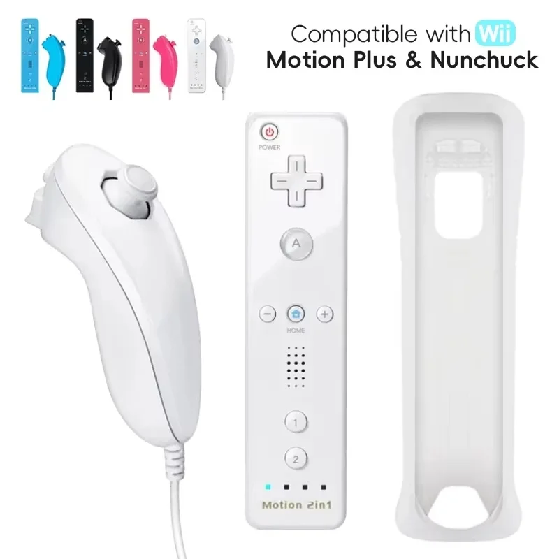 Control Remoto Inalámbrico 2 en 1 para Nintendo Wii/Wii U con Funda de Silicona Incluida, Accesorios para Juegos Familiares, Herramienta Motion Plus Opcional