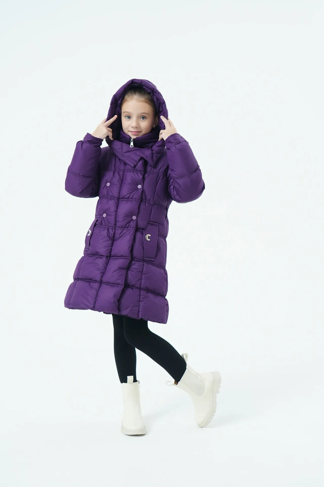 Mädchen Winter Langer Puffermantel mit Kapuze Doppelreihige Dicke Warme Gefütterte Jacke Junior Kinder Winddichte Schule Oberbekleidung 6-14 Jahre – Detail 8