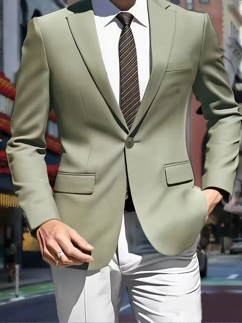 بدلة رجالية بلون سادة مع زر واحد بتصميم جيب كالسيوم قابل للطي بدلة كاجوال للرجال مع بطانة داخلية مناسبة لجميع المواسم #5