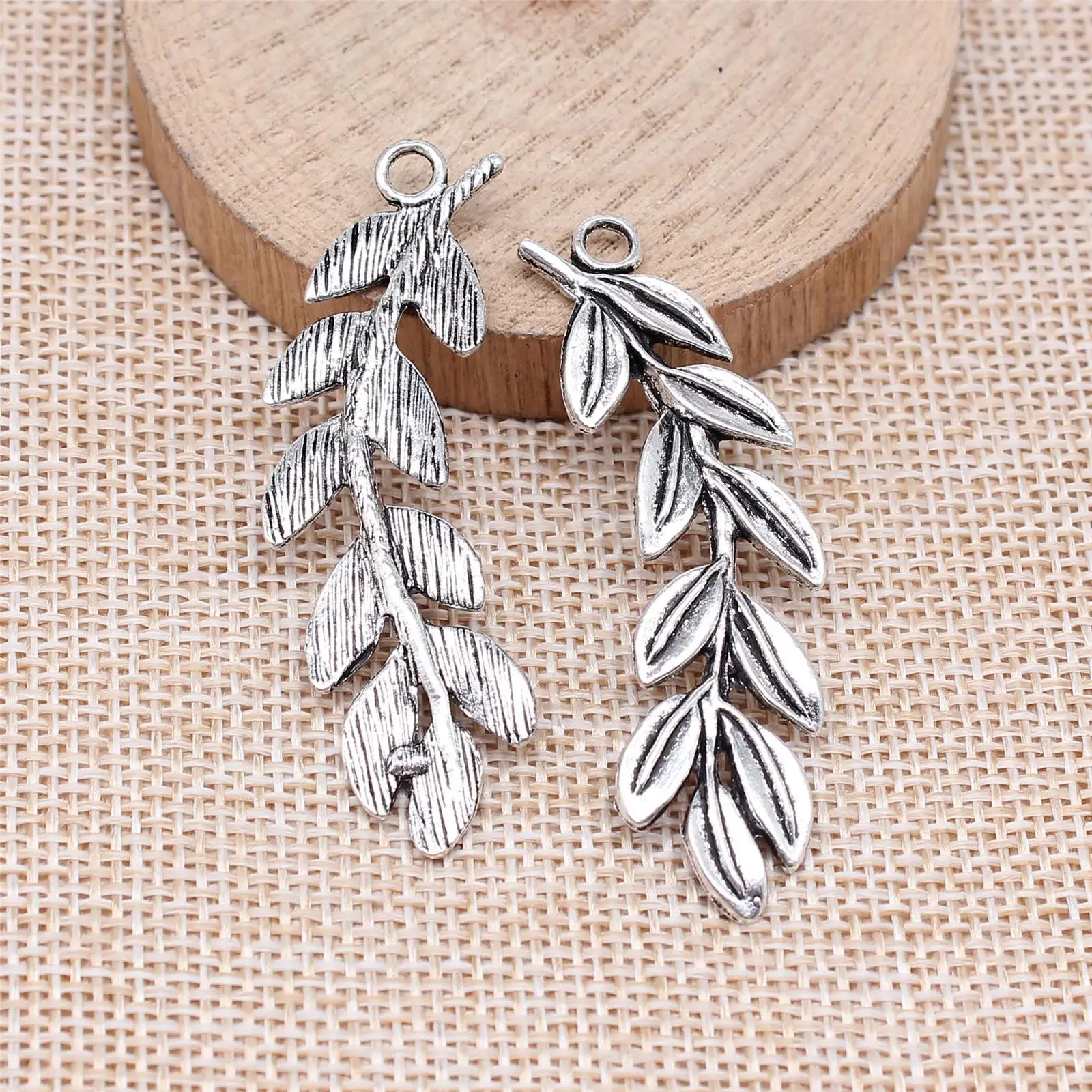 10pcs 52x16mm(2.05x0.63inch) Antique Silver Color Olive Branch Charms Pendants DIY Jewelry Making Accessories
