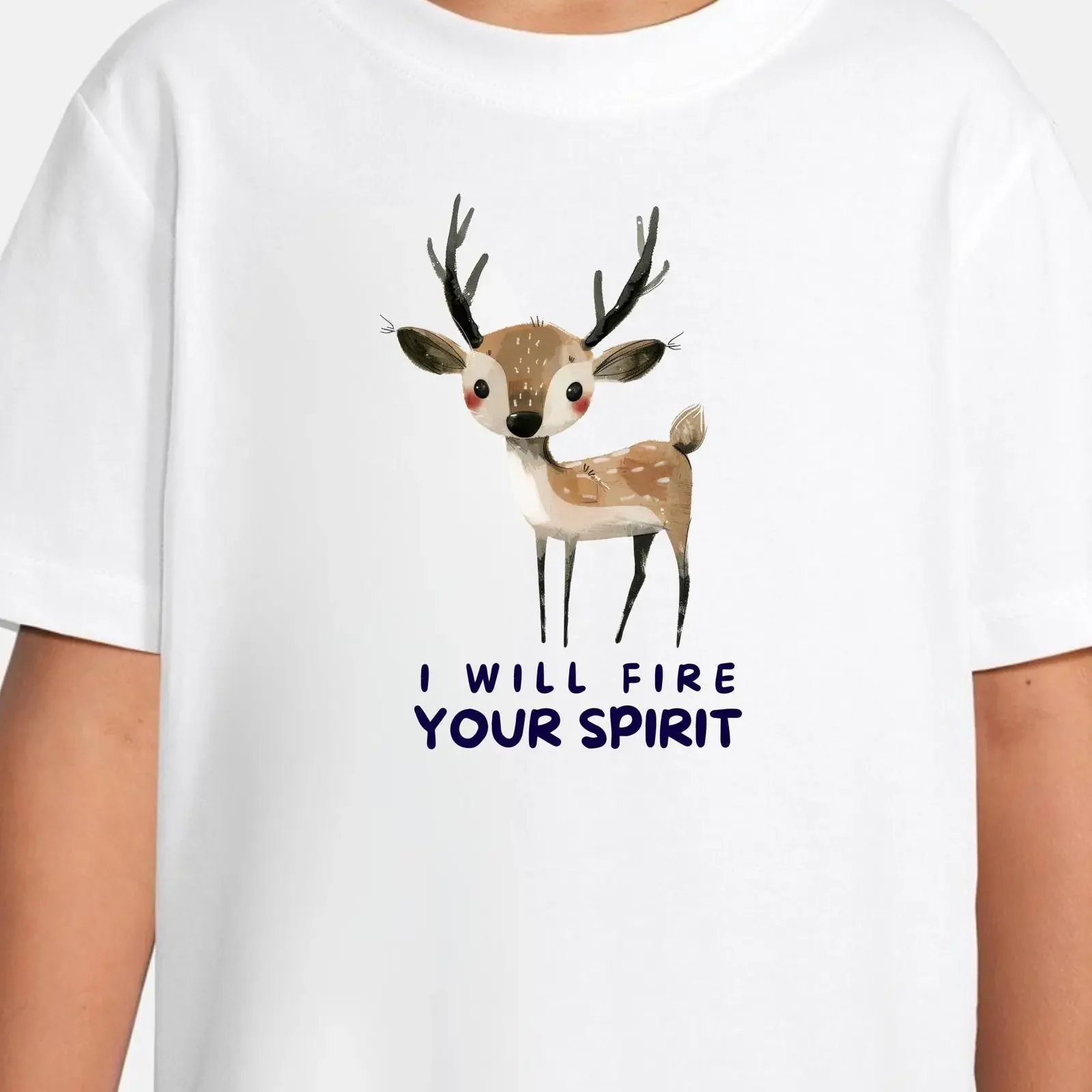 T-shirt décontracté pour enfants, motif cerf aquarelle mignon, « I Will Fire Your Spirit », graphique vintage délavé, doux et motivant