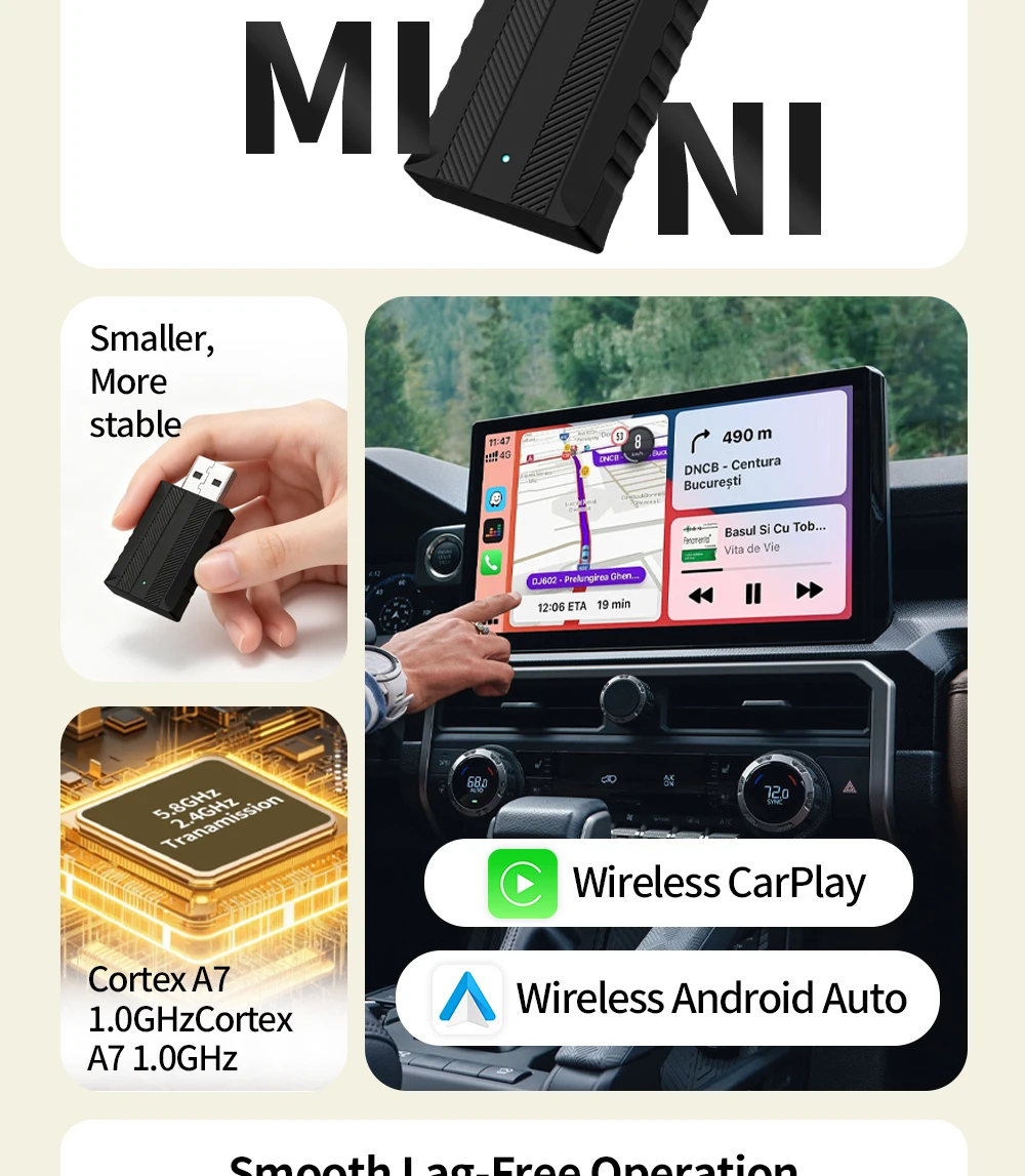 X-YUNS 2026 2-in-1 Kabelgebundener zu Kabelloser CarPlay und Android Auto Mini-Adapter 5GHz WiFi5 für 99% der Original Kabelgebundenen CarPlay/Auto-Fahrzeuge – Detail 11