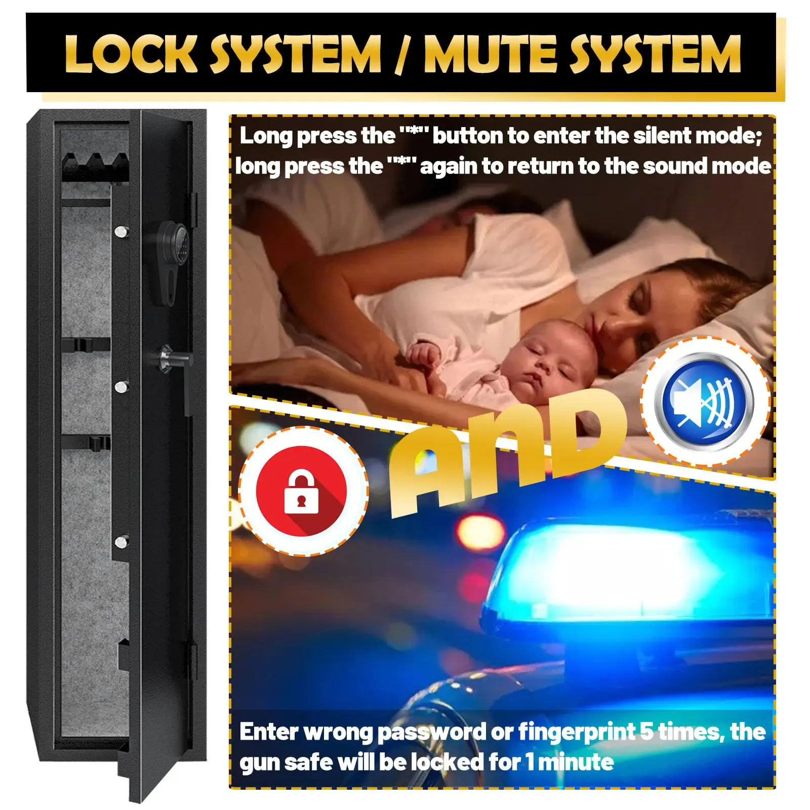 خزائن مسدسات KAER 4-5، آمنة للبندقية والمسدسات، آمنة لبندقية البندقية، خزائن مسدسات للبندقية والبنادق، خزائن مسدس طويلة مع Fi