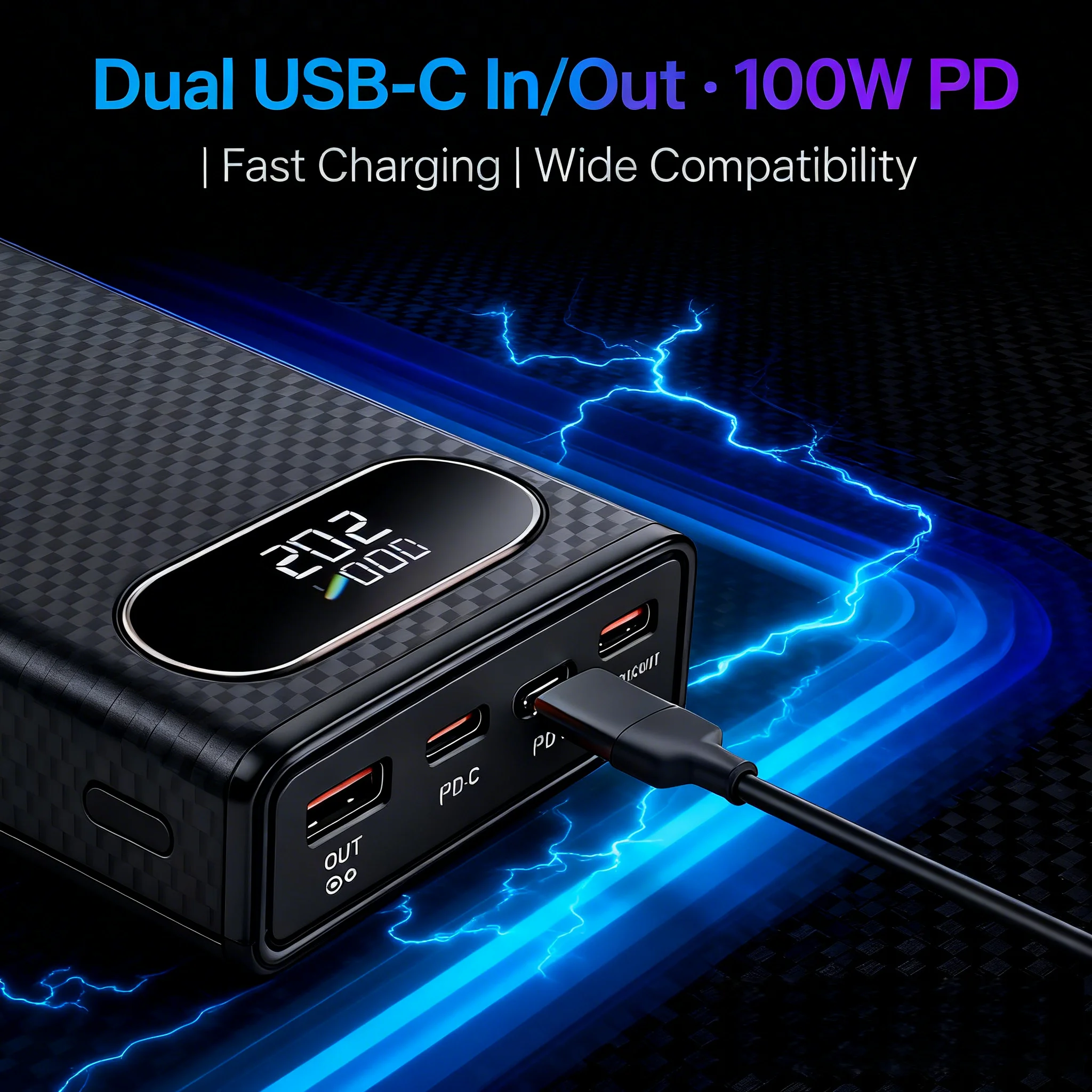 

Корпус батареи 21700 с дисплеем — выход PD 100 Вт, сборка без инструментов, быстрая зарядка PD3.0 QC3.0 для нескольких устройств