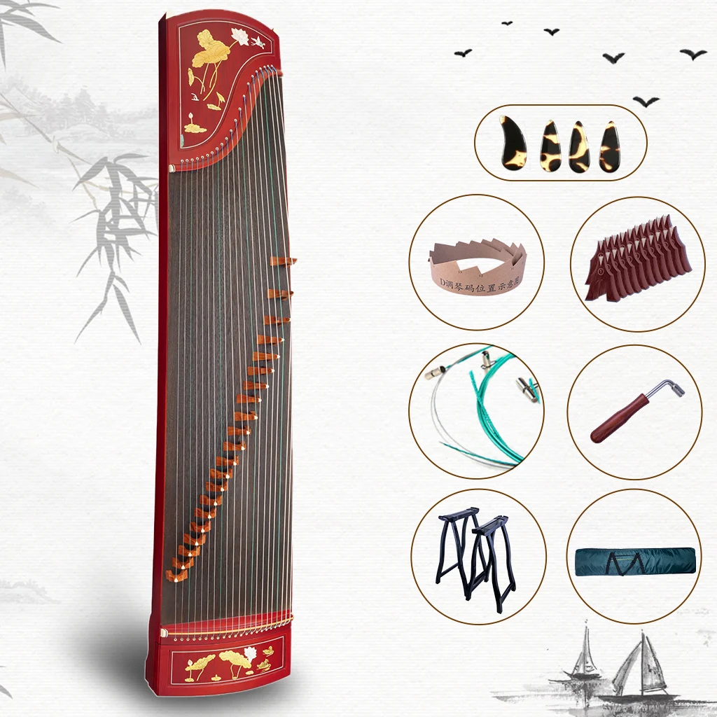 NAOMI Professional Carved Rosy Sandalwood Guzheng Instrument CHINESE Koto Zither