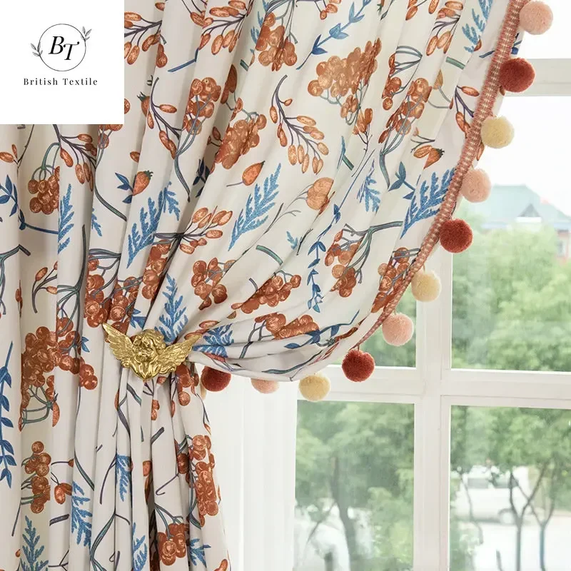 

French Curtains for Living Dining Room Bedroom Romantic Grape Print Lace Curtains Window Curtain White Tulle Customized