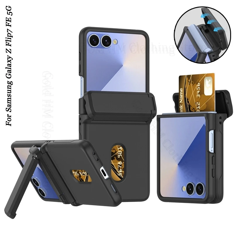 

For Samsung Galaxy Z Flip7 FE 5G Invisible Bracket Tough Card Holder Stand Cover For Samsung Z Flip 7 6 flip 5 5G PC Hinged Case