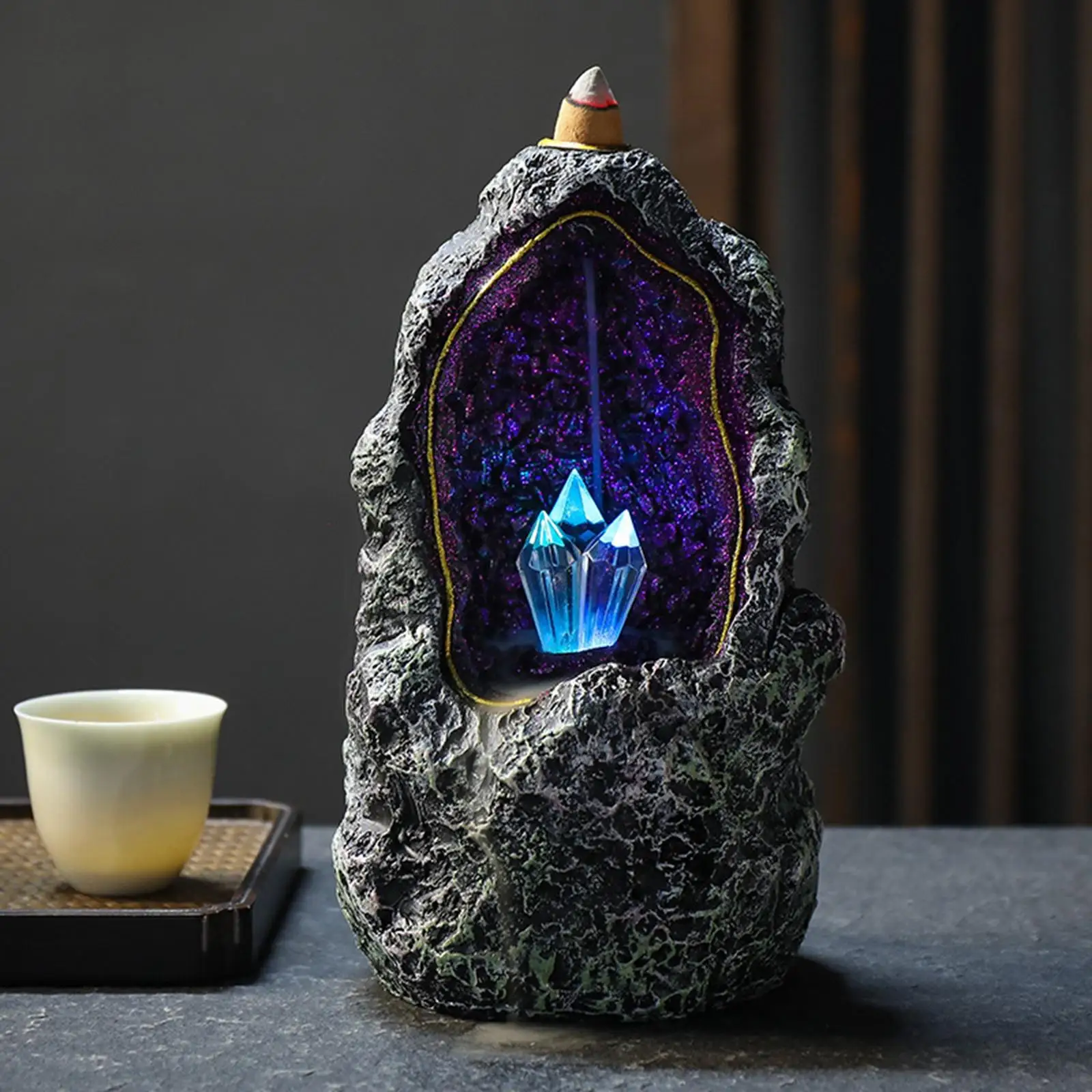 Backflow Incense Burner Waterfall Incense Cones Holder LED Lights Aromatherapy  Fountain for Meditation Home Decoration Table