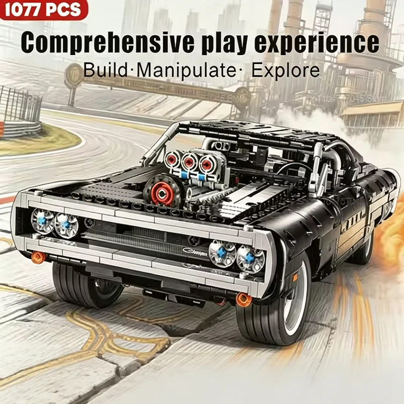 1077Pcs technology Car dodge Charger racing building block model Movie Fast and Furious Famous car brick boy toy gift