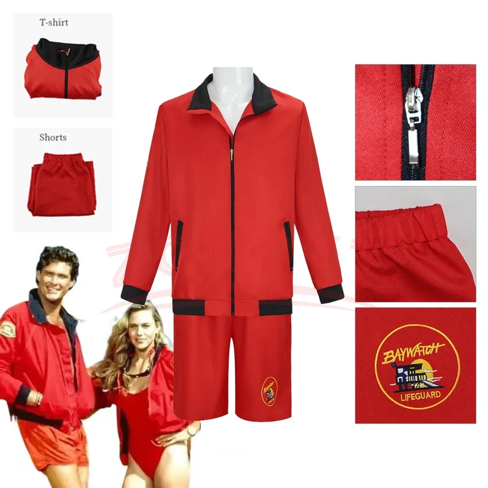 فانتازيا ميتش بوشانون ملابس الشاطئ الصيفية التأثيرية 1989 TV Baywatch Disfraz زي الأحمر حرس زي سترة السراويل وتتسابق