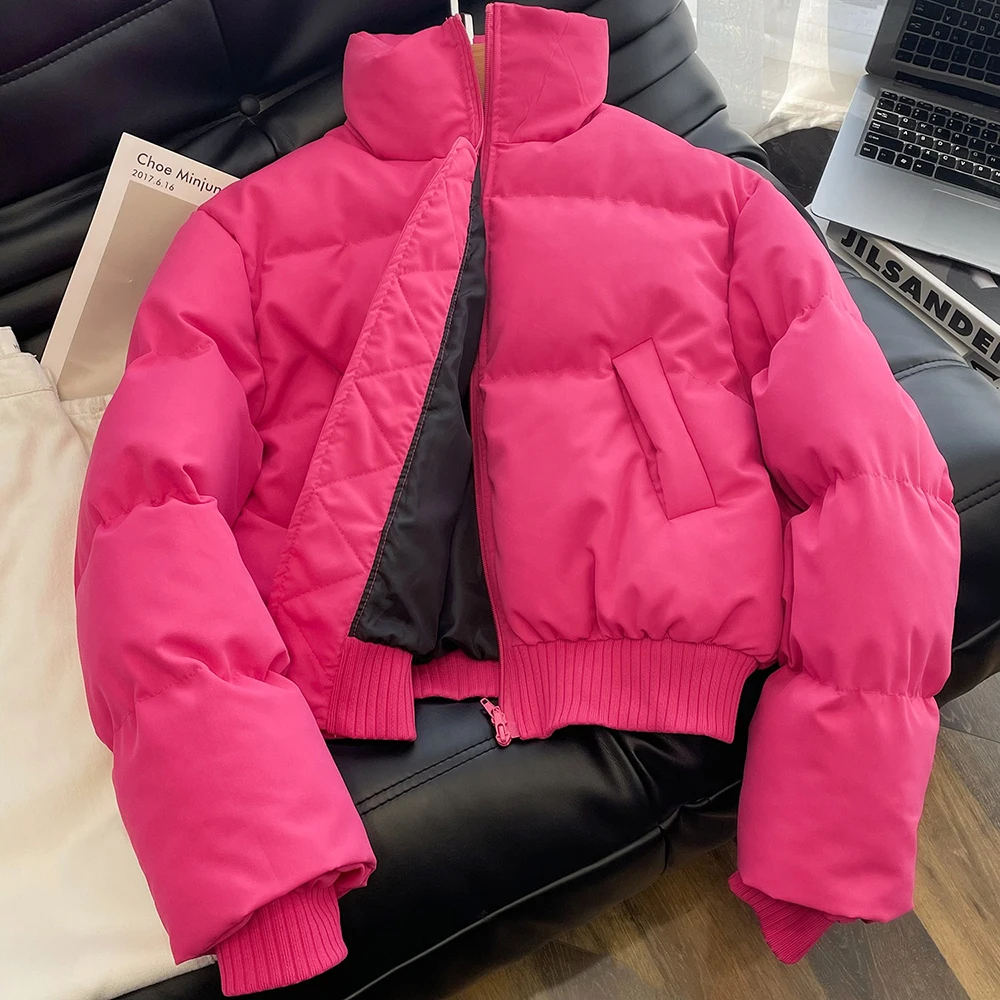 

Stand Collar Cotton Coats Women Outerwear Winter Casual Loose Short Quilted Jackets Oversize Thick Warm Parkas Outerwear