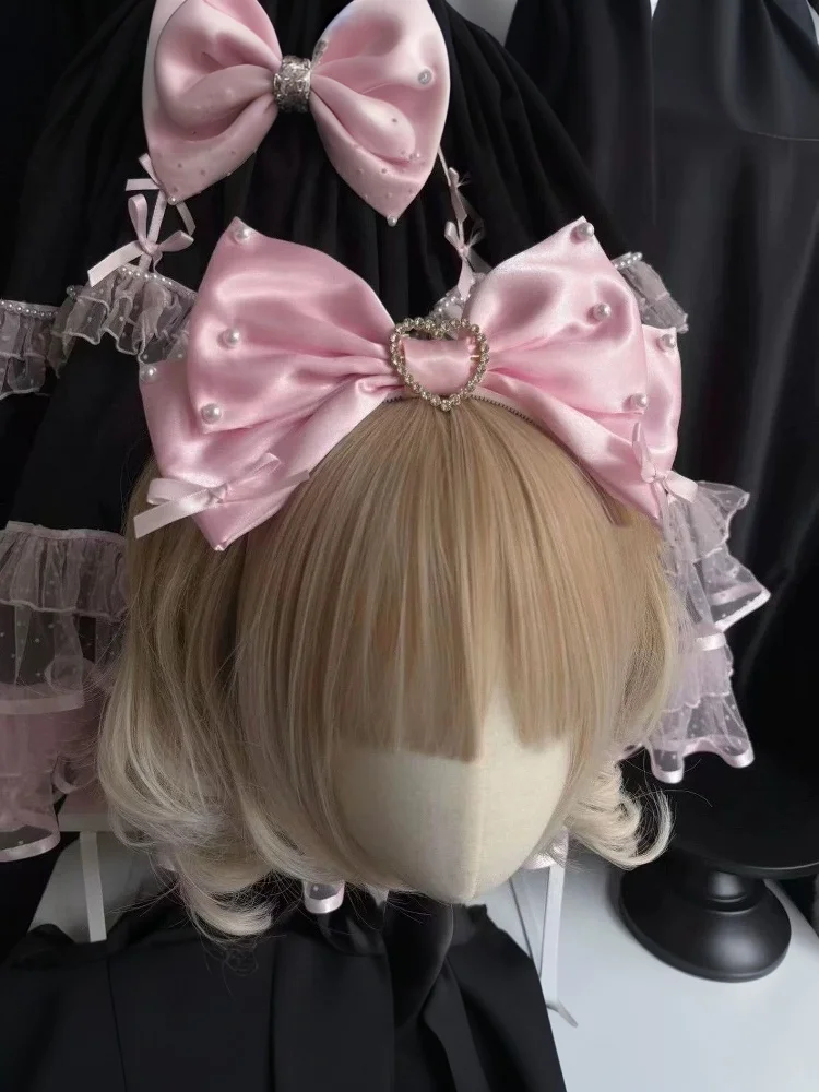 1 pezzo principessa super grande farfalla nodo perla fascia accessori per capelli donna Lolita cameriera cosplay copricapo giapponese