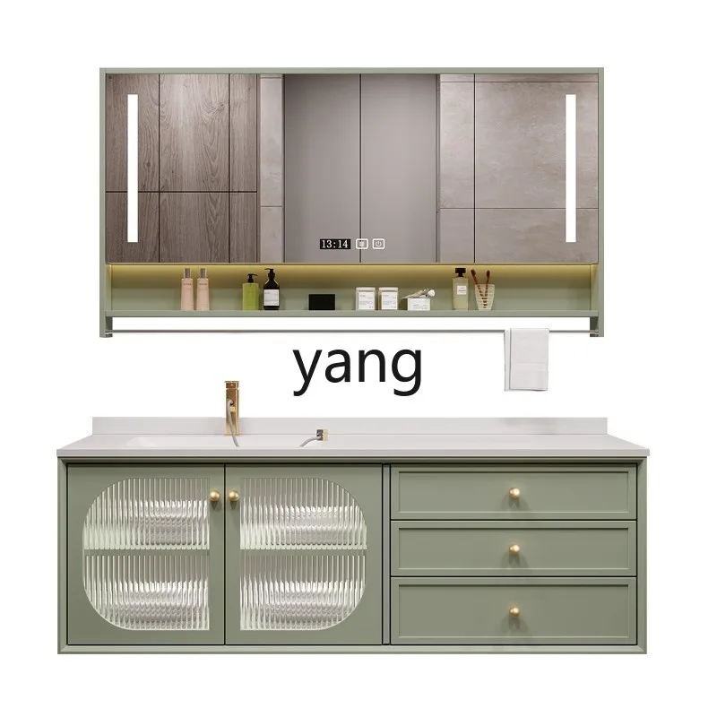 

CX rock slab seamless splicing ceramic basin bathroom cabinet combination solid wood oak bathroom sink