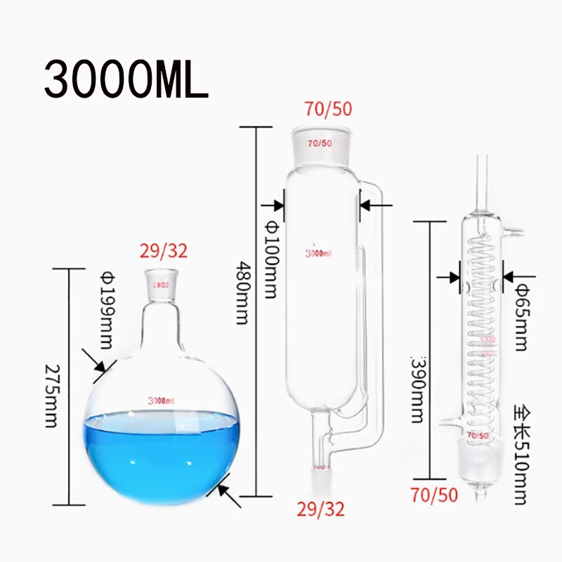 

3000ML Soxhlet extractor, high borosilicate glass fat extractor, snake-shaped thickened glass distillation extraction device