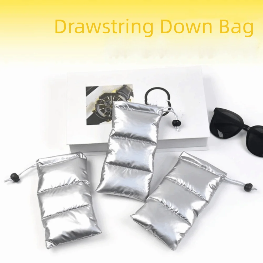 Kotak Kacamata Lembut Bergaya Tas Penyimpanan Perak Portabel Tempat Kacamata Tali Serut Penyimpanan Harian