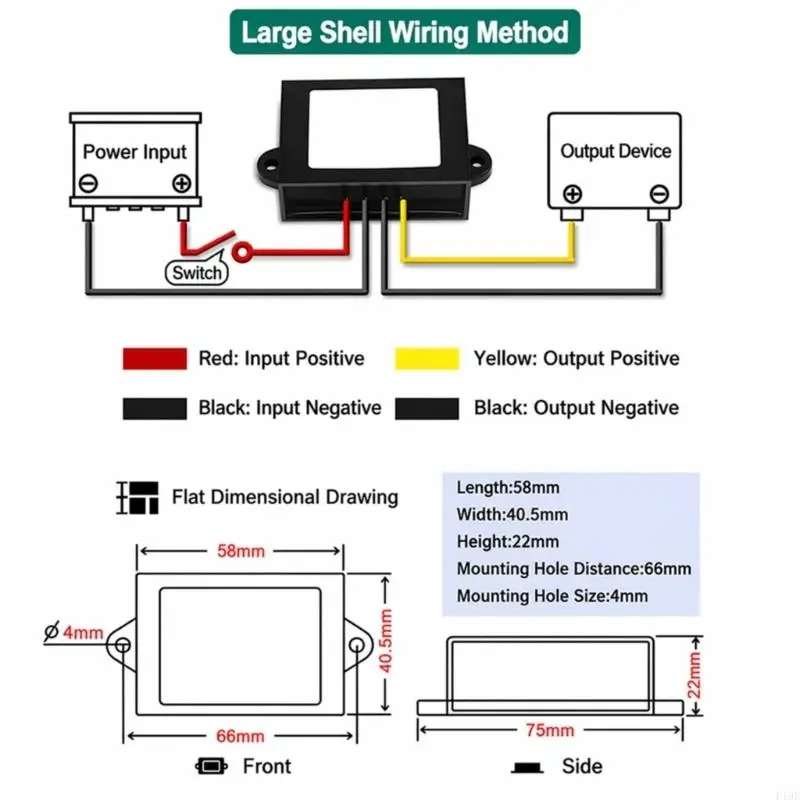 24V Output Power Module, 30V-90V Input Unit with Covered Housing and Side Mounts for Lighting Control Projects F19E