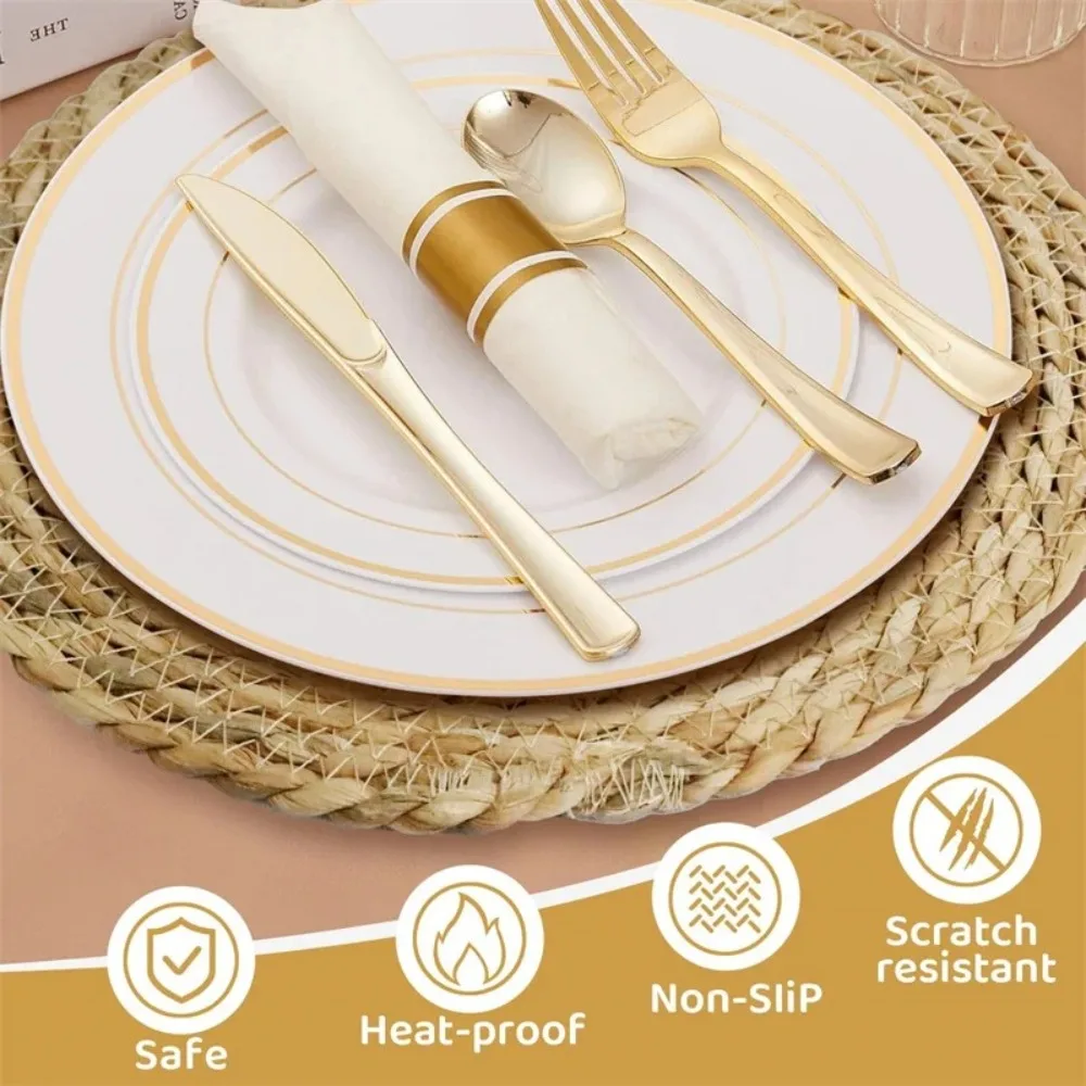 Manteles Individuales Redondos de Ratán Trenzado a Mano, Antideslizantes, Resistentes al Calor, Manteles Individuales Tejidos Naturales para Mesa de Comedor