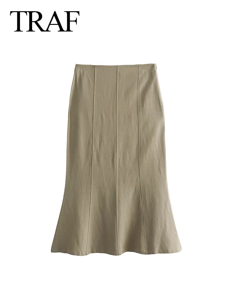 TRAF-faldas elegantes de cintura alta para mujer, faldas hasta el tobillo con cremallera, faldas de trompeta de calle alta, moda de verano, 2024