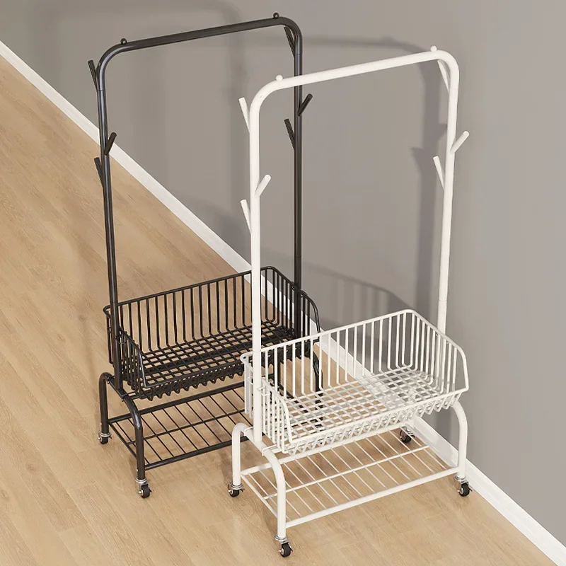 Floor Coat Rack With Storage Basket Removable Clothes Storage Shelf Bedroom Clothes Hangers Portable Metal Corner Coat Rack