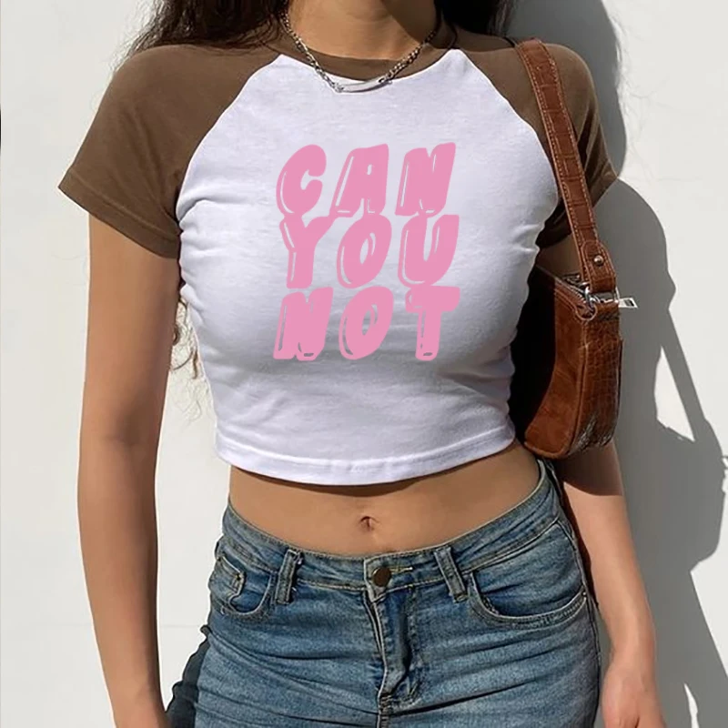 Can You Not 2024 Summer Holiday Tee Grunge Crop Tops Sexy Baby Tee Printed White T-Shirt Female Hot Girl Round Neck Short Sleeve