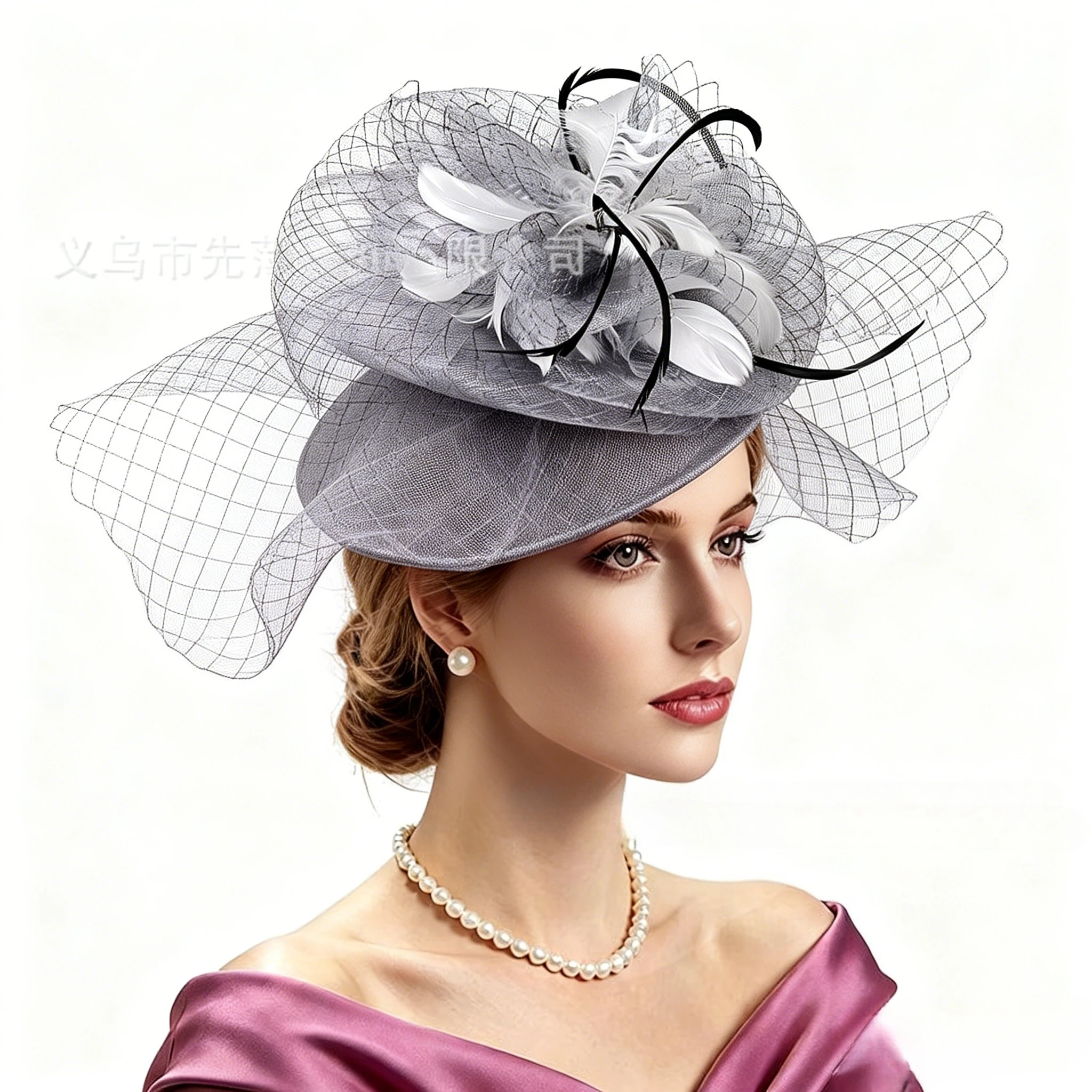Vintage Mesh Floral Feather Fascinator – Mini Hat Hair Accessory with Veil, Elegant Bridal Headpiece for Women