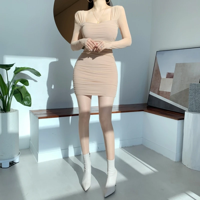 Dongda Gate Faionable confortable nouvelle femme longue Sve Me minceur Dr taille haute corps singe mettant en évidence jupe