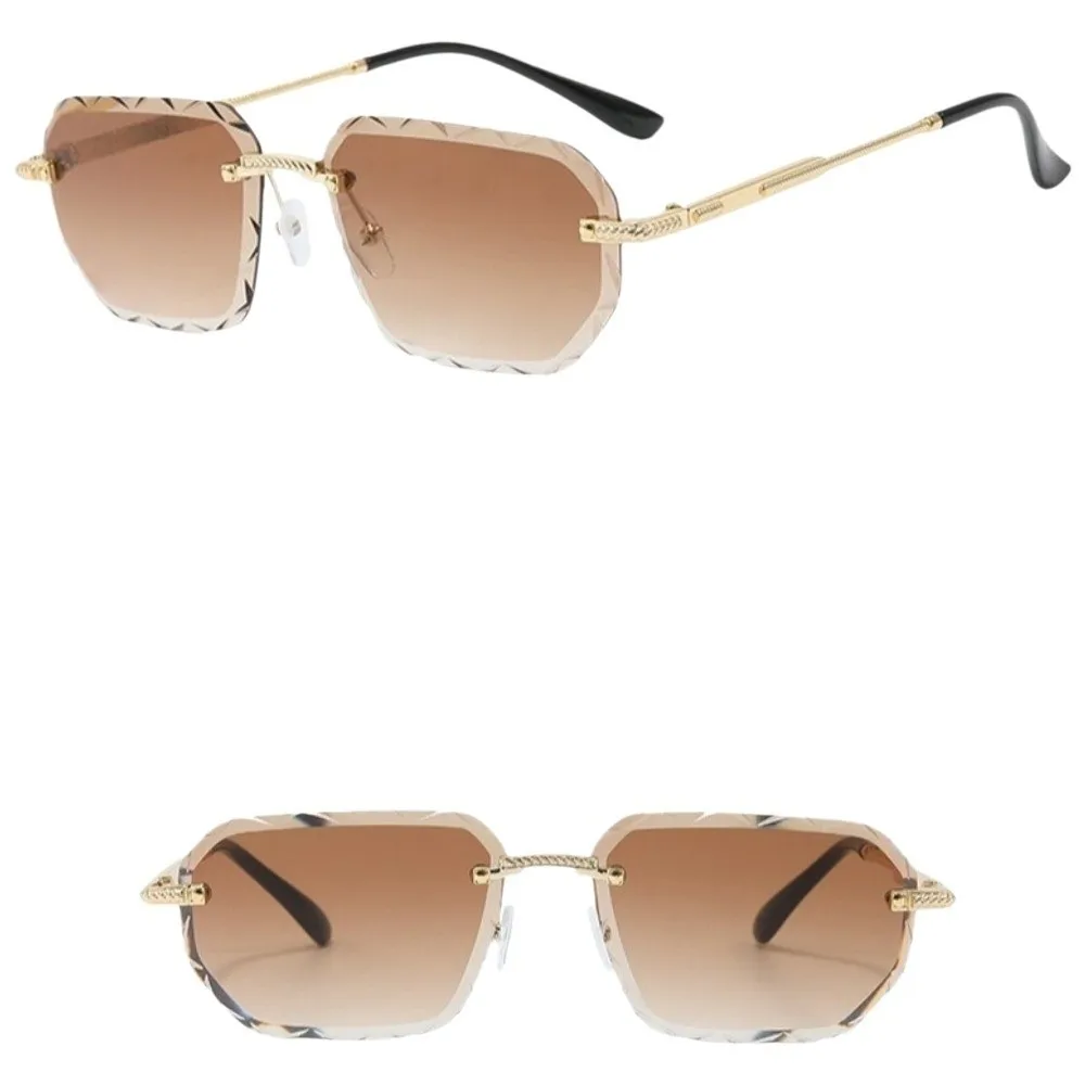 人格 UV 400 リムレスサングラススクエアフレームレス男性サングラス小さな金属運転眼鏡ユニセックス