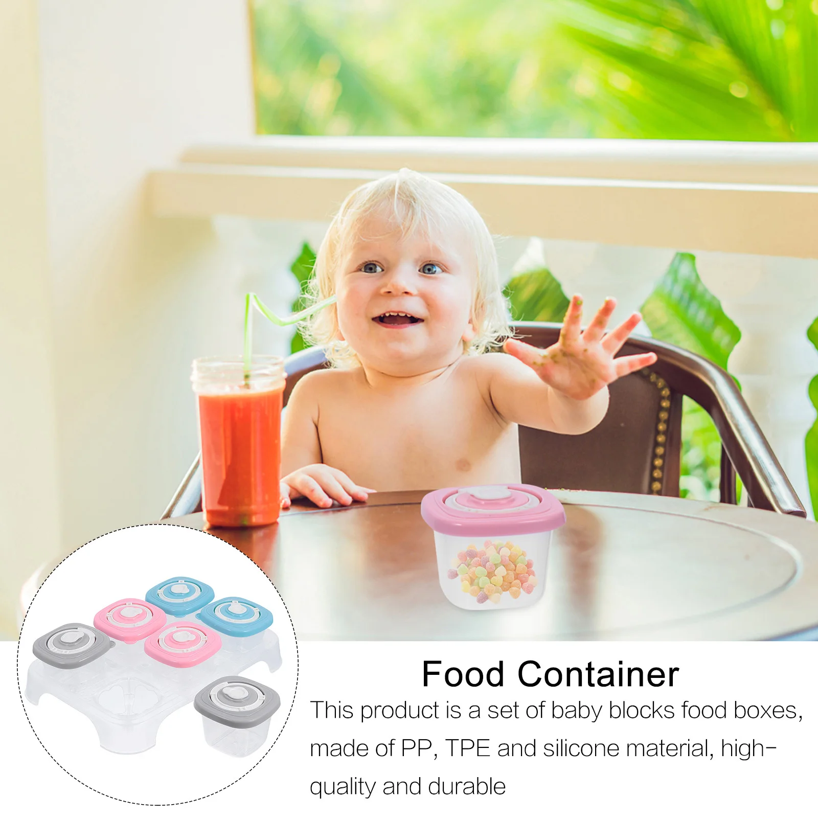 Set di scatole per alimenti per bambini da 6 pezzi Contenitore per alimenti per neonati a 6 scomparti Pp Tpe Vassoio portaoggetti in materiale siliconico Design con scanalatura profonda