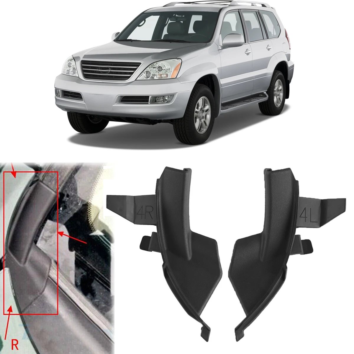 2Pcs Car Front Windshield Wiper Side Cowl Trim for Lexus GX470 2003 2004 2005 2006 2007 2008 2009 53866-60030 Auto Accessories