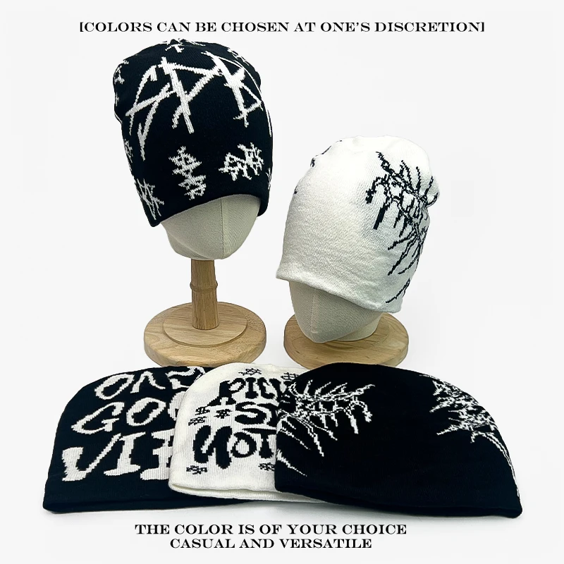 Warm Personal Fashion Hip-hop Beanies Street Versatile New Men Women Dark Style Jacquard Organic Skeleton Letter Knitted Hats