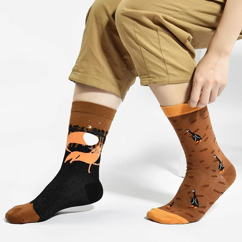 Fashion Fun AB Socks Happy Colorful  Panda Swan Fox Cat Mouse Tide Socks Street Hip Hop Burger Beer Coffee Coke Christmas Socks