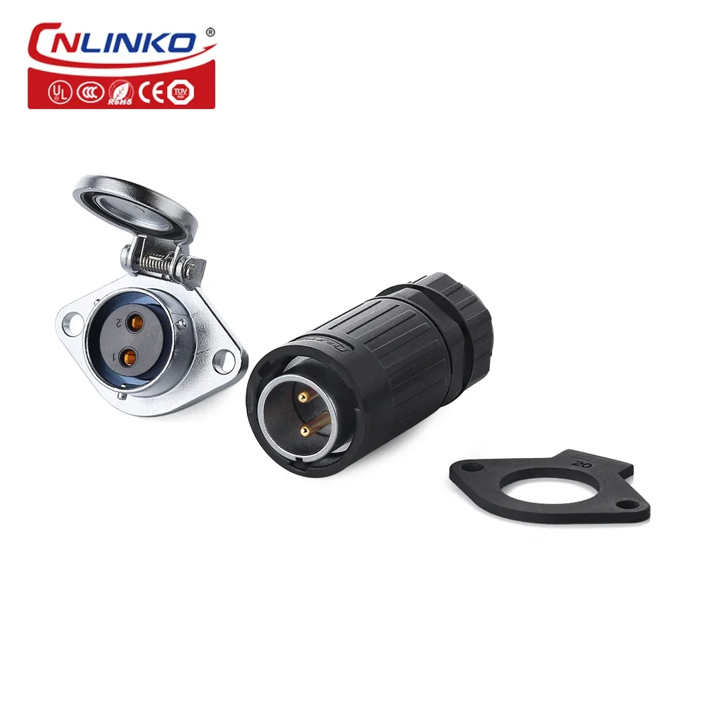 

CNLINKO IP67 waterproof M20 2 pin Butt Plug High Voltage 2 pin Electrical Connector