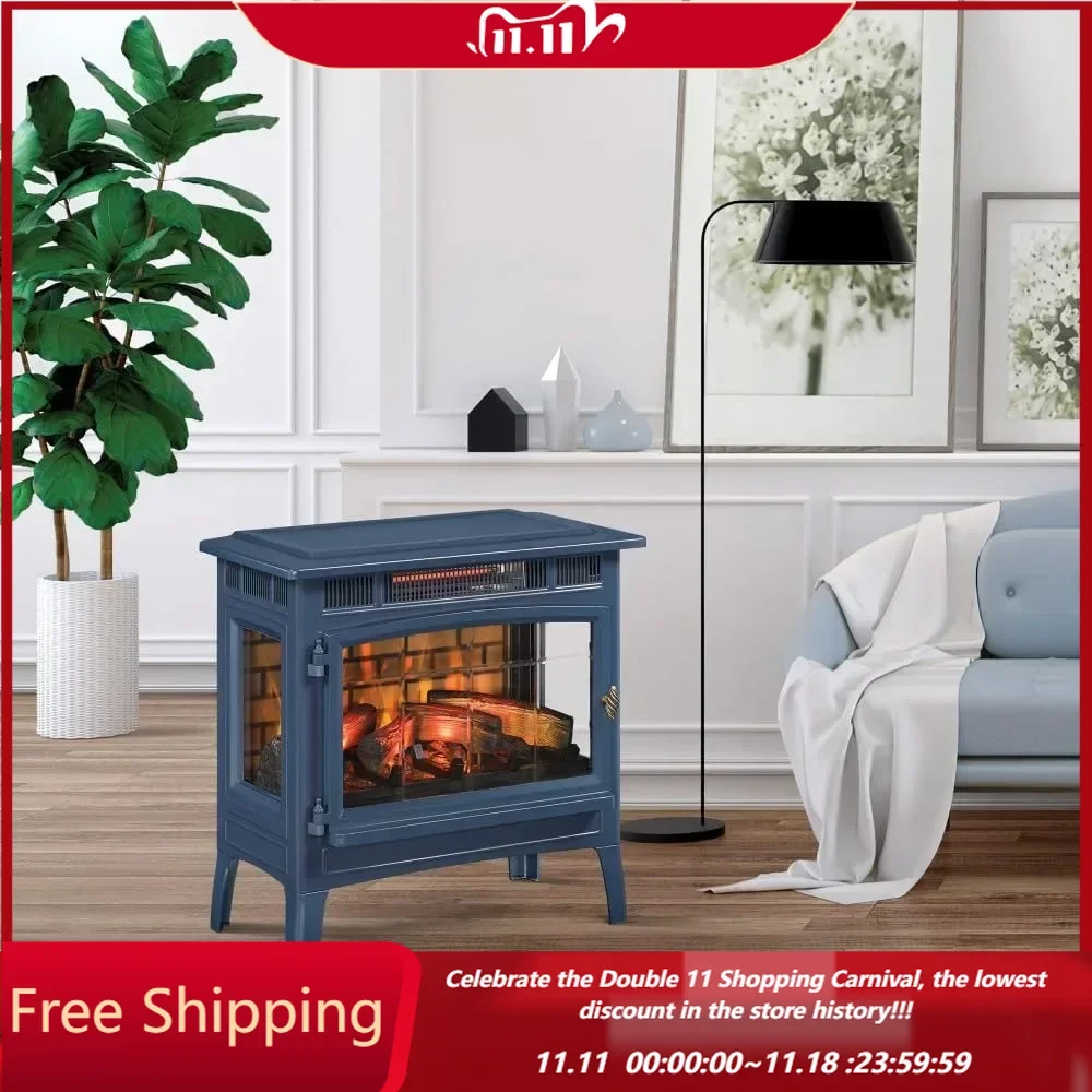 Freestanding Electric Fireplace Stove Heater with 3D Flame Effect for 1,000 Sq. Ft. Room, Navy  fire pit outdoor  backyard