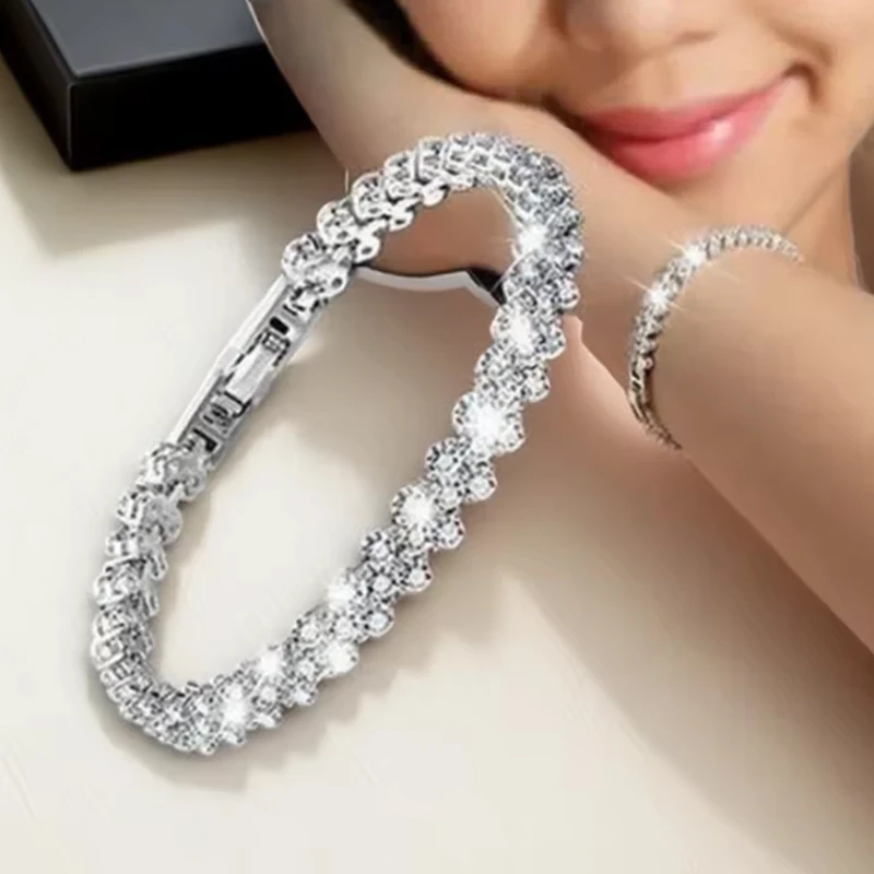 2025 Luxury Roman Crystal Geometric Chain Bracelets for Women Trendy Goth Full Rhinestone Charm Bangles Wed Jewelry Accessories