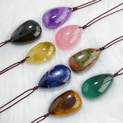 Natural Crystal Quartz Pendant Water Drop Healing Crystals Amethyst Tiger Eye Stones Citrine Lapis Lazuli Chakra Charms Necklace