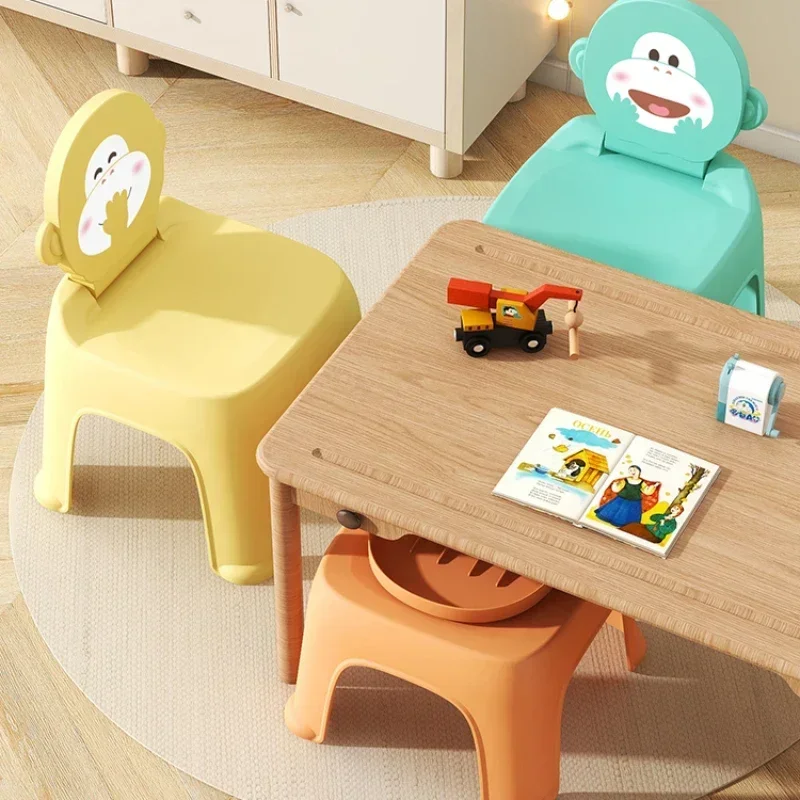 Children's Low Chair Cartoon Plastic Folding Backrest Small Chair Modern Living Room Anti-slip Footstool Thicken Dining Chairs