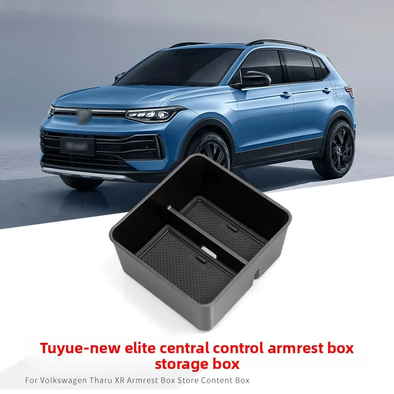 Center Console Organizer Tray for VW Tharu & Tiguan L, 2-Layer Armrest Storage Box with Anti-Slip Mat, ABS Interior Accessory