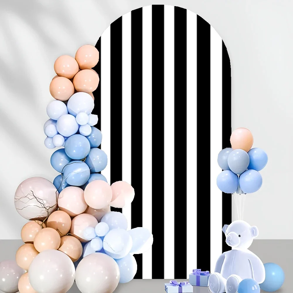 Mocsicka قوس خلفية يغطي ملعب كرة القدم حفلة عيد ميلاد خطوط سوداء قوس حامل غطاء للبنين استحمام الطفل كرة القدم الهدف