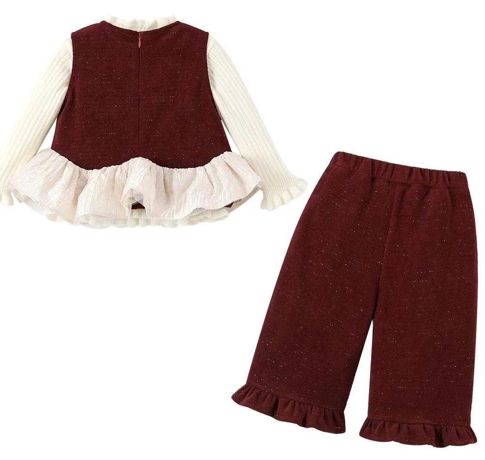 여아 세트 2025 가을 겨울 신상 여자 아기 공주 조끼 레이스 바지 스웨터 3종 세트